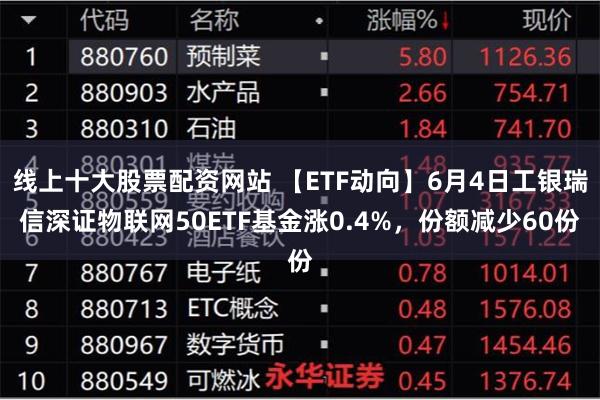 线上十大股票配资网站 【ETF动向】6月4日工银瑞信深证物联网50ETF基金涨0.4%,份额减少60份
